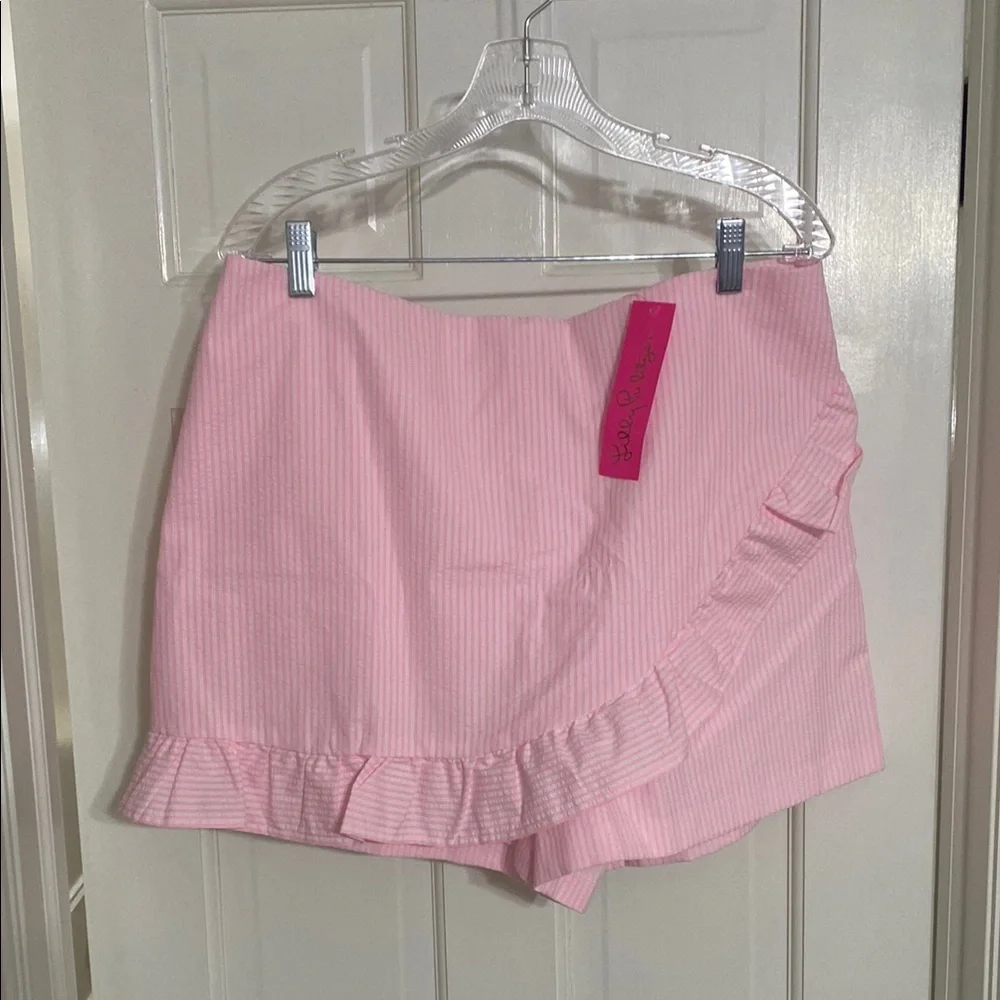 Lilly Pulitzer Faye Skort Capri Coral Seersucker Size 14 NWT - Picture 1 of 4